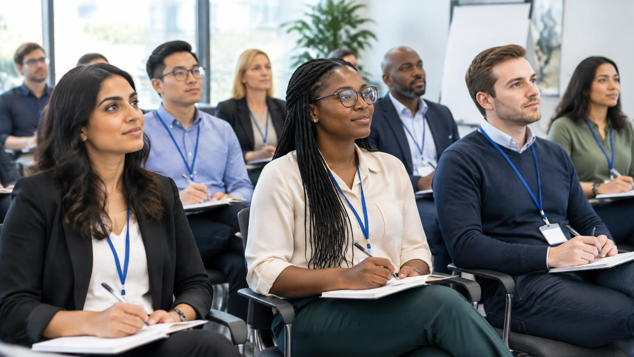 Group of professionals attending a seminar workshop