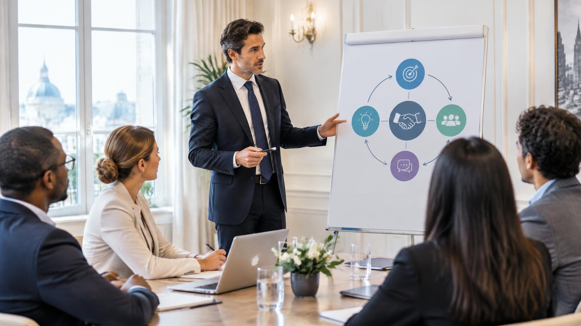 Instructor presenting negotiation strategy to a seminar group